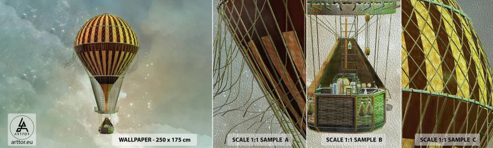 Vzorka fototapety Premium Sand - Priekopnícke lety - Balón, Lietať, Mraky - 100x30 cm