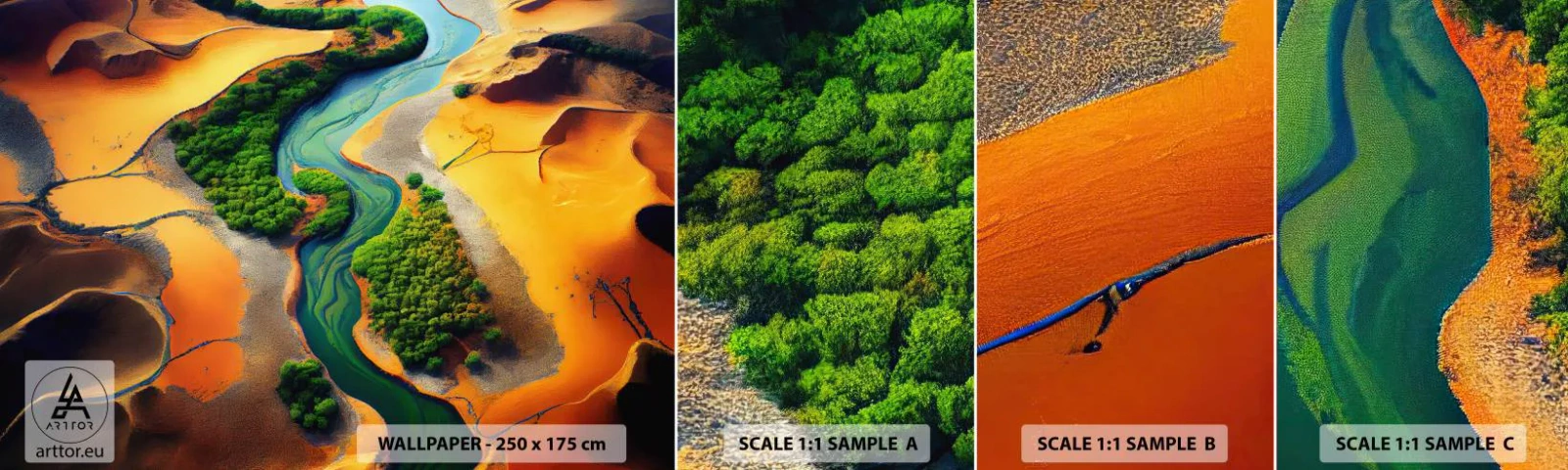 Vzorka samolepiacej fototapety Deluxe Sticker - Životodarná rieka - Krajina, Príroda, Rieka - 100x30 cm