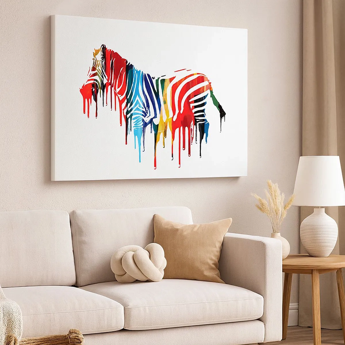 Obraz na plátne - Abstraktná zebra v pestrofarebných farbách s efektom farby - 70x50cm - Nielen čierno-biely - Moderná nástenná dekorácia do obývacej izby a spálne ARTTOR