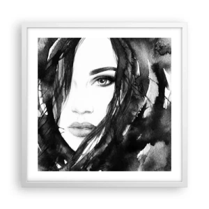 Plagát v bielom ráme - Portrét dámy v čiernej a bielej - 50x50 cm