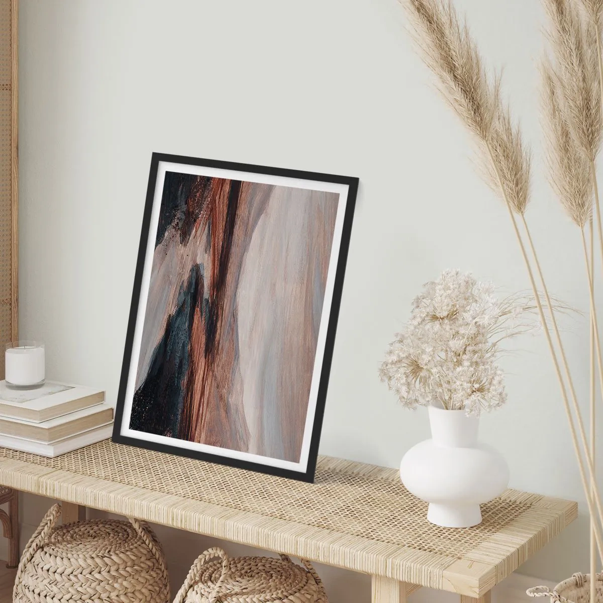 Plagát v čiernom ráme - Abstraktná kompozícia v odtieňoch hnedej a čiernej - 50x70cm - Pokojné údolie - Moderná nástenná dekorácia do obývacej izby a spálne ARTTOR