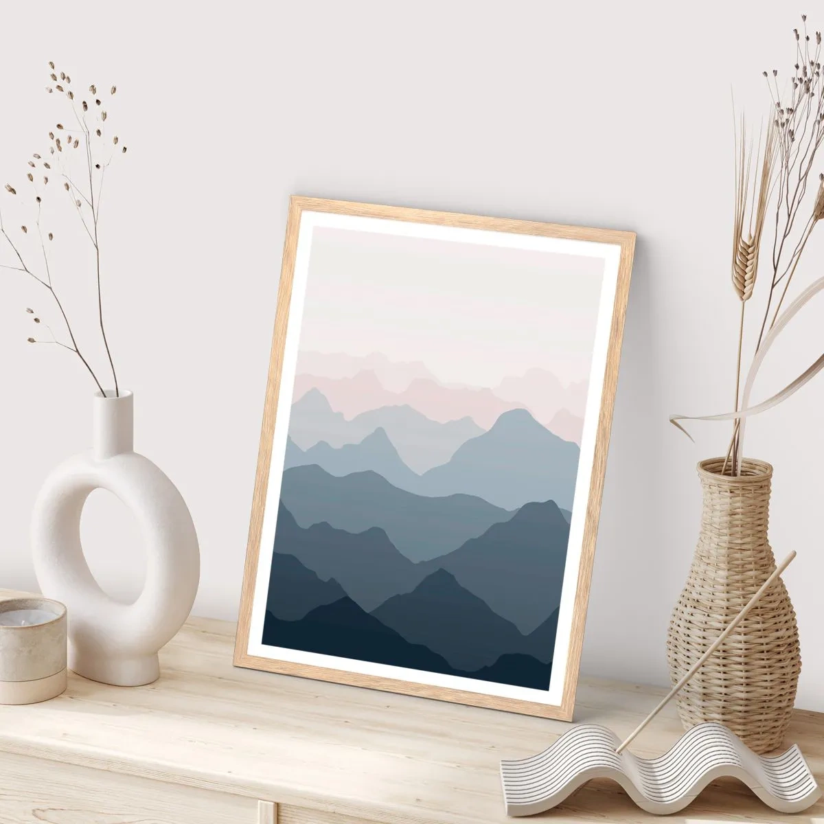 Plagát v ráme zo svetlého duba - Vlny hôr - 70x100 cm