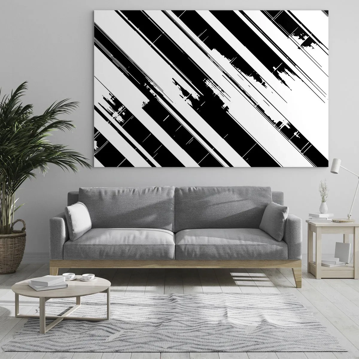 Obraz na skle - Dynamické čiernobiele pruhy s efektom opotrebovania - 70x50cm - Intenzívna a dynamická kompozícia - Moderná nástenná dekorácia do obývacej izby a spálne ARTTOR