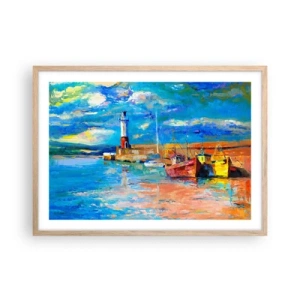 Plagát v ráme zo svetlého duba - Popoludní v dúhovom zálive - 70x50 cm