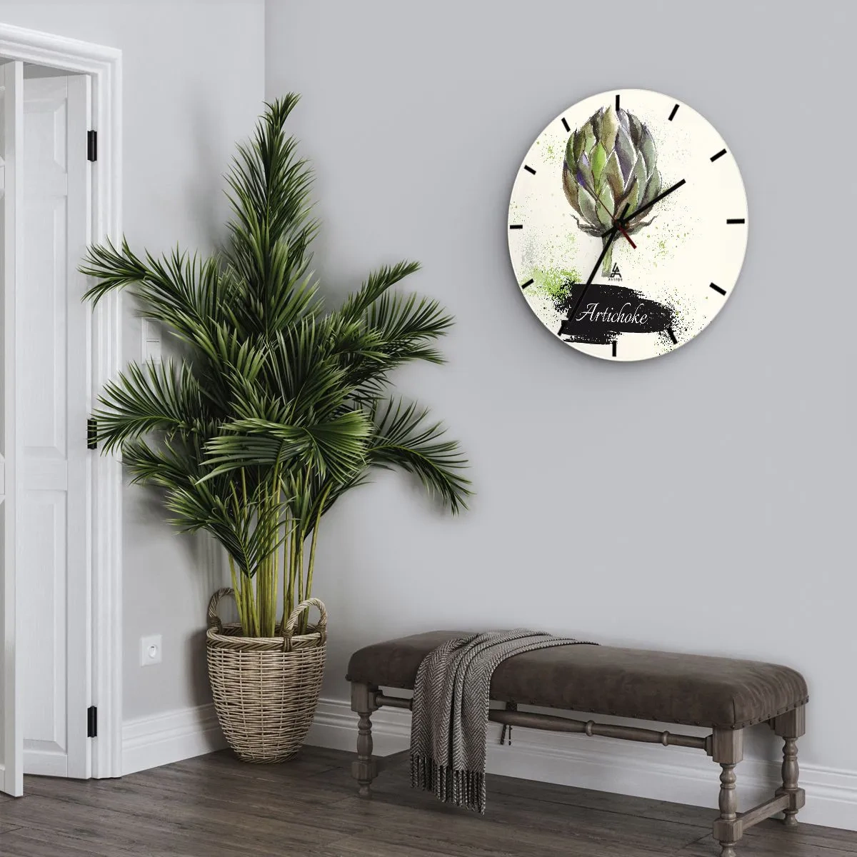 Nástenné hodiny - Akvarelový artičok na svetlom pozadí - 30x30cm - Nech žije zelenina! - Moderná nástenná dekorácia do obývacej izby, kuchyne a spálne ARTTOR