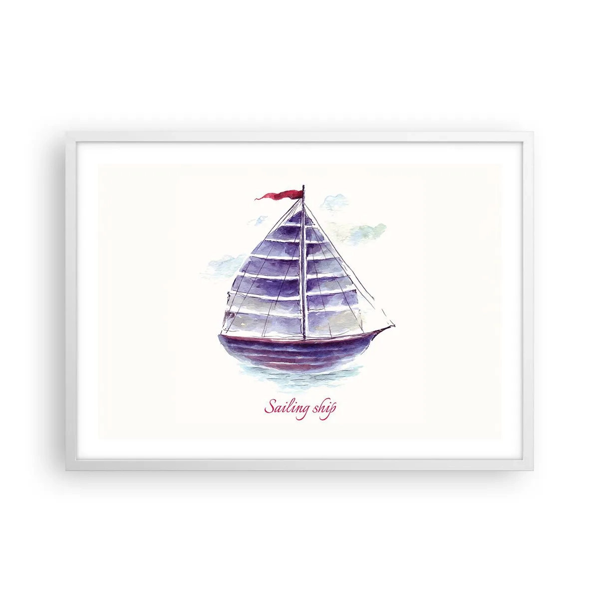 Plagát v bielom ráme - Napnuté plachty a pokojná voda - 70x50 cm