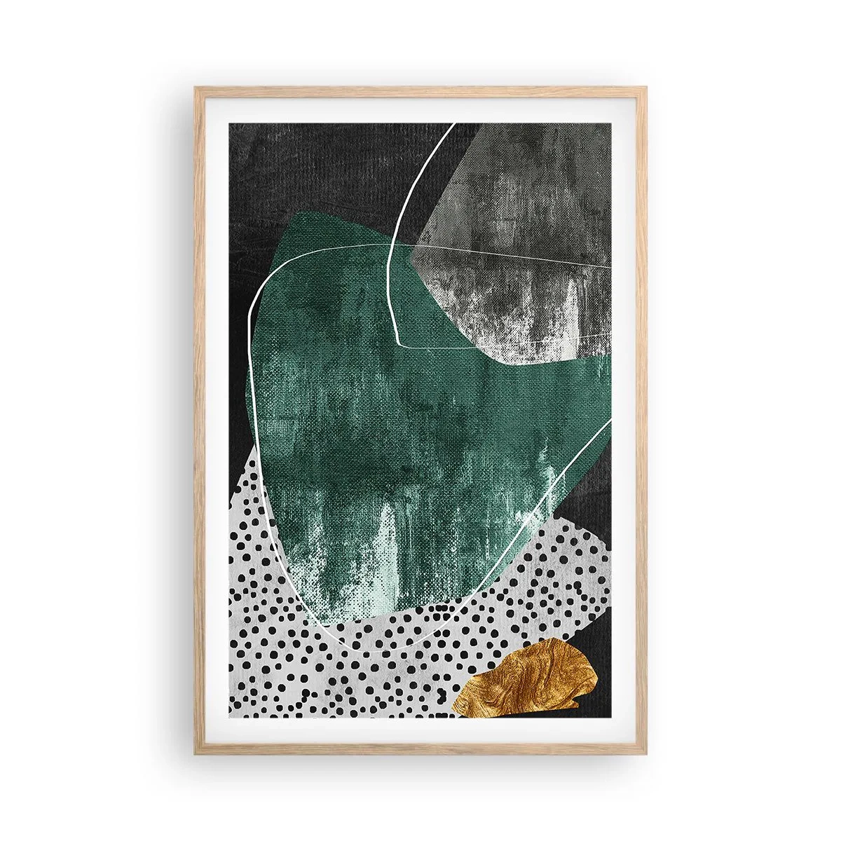 Plagát v ráme zo svetlého duba - Farebná abstrakcia so zlatou vločkou - 61x91 cm