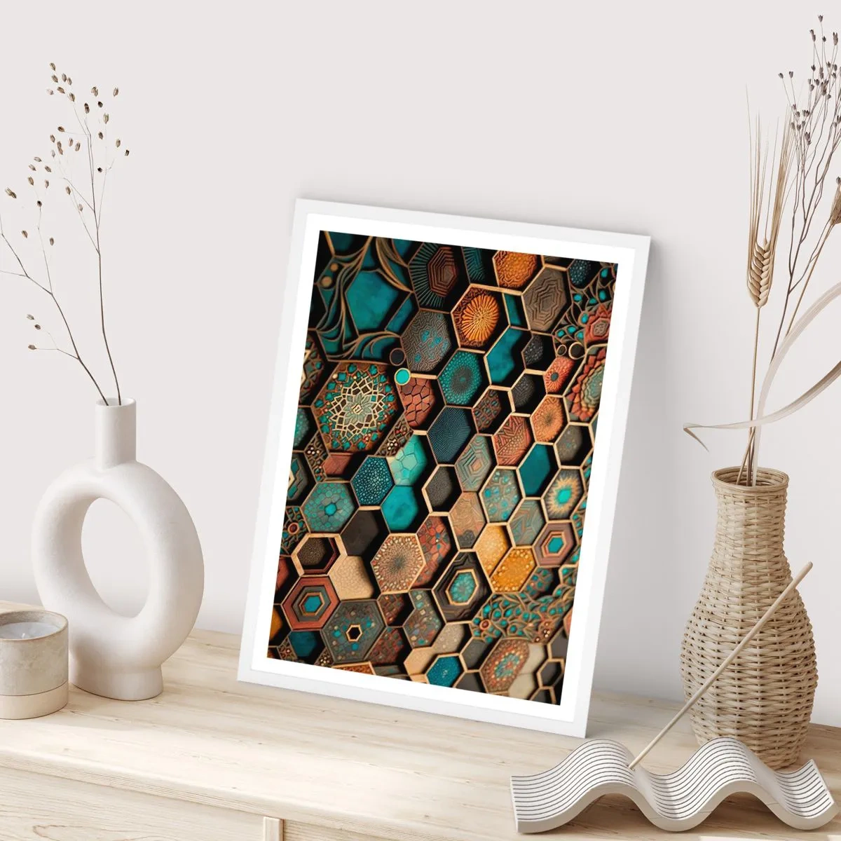 Plagát v bielom ráme - Arabské ornamenty – variácia - 61x91 cm