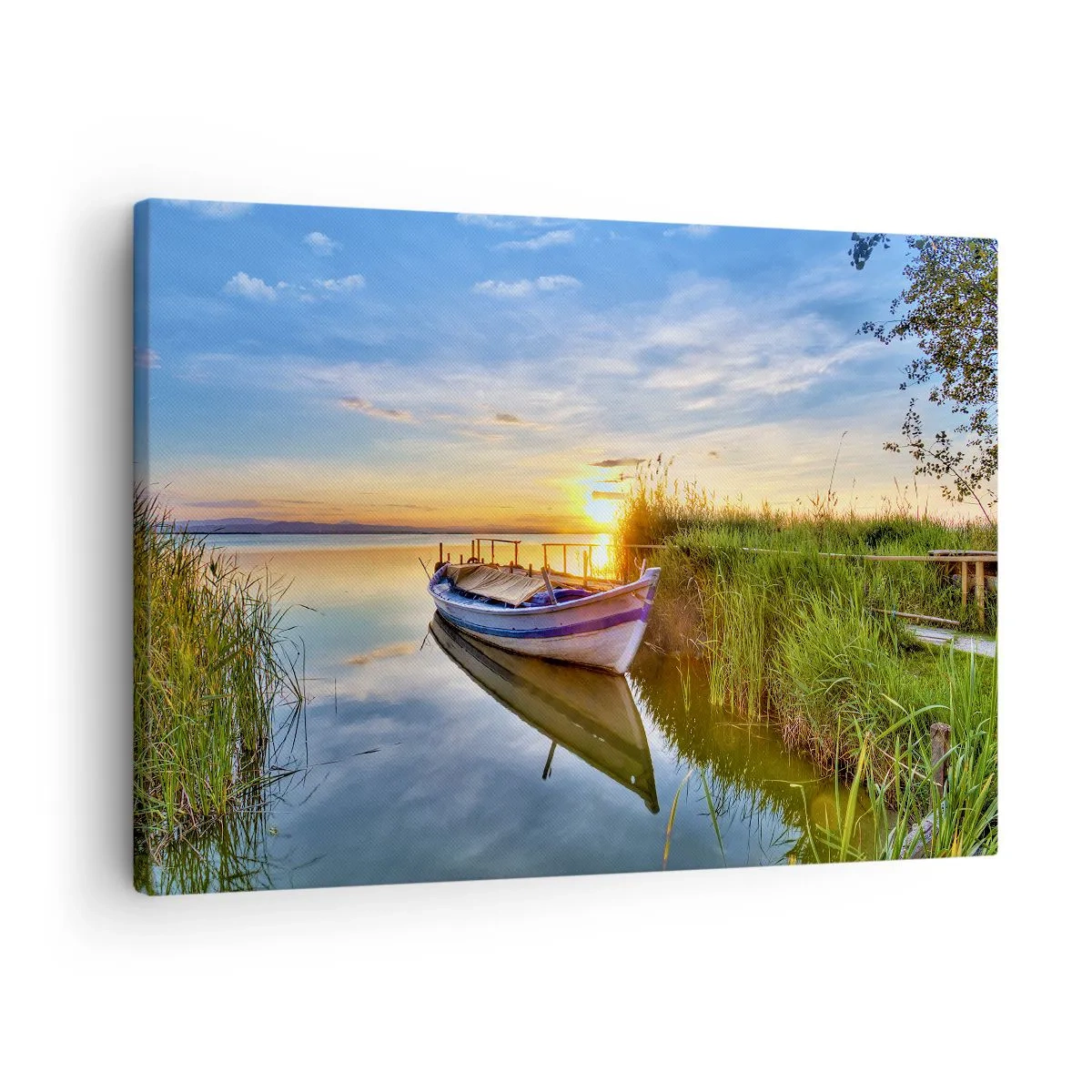 Obraz na plátne - Loď v tichej zátoke pri západe slnka - 70x50cm - Zátoka splnených snov - Moderná nástenná dekorácia do obývacej izby a spálne ARTTOR