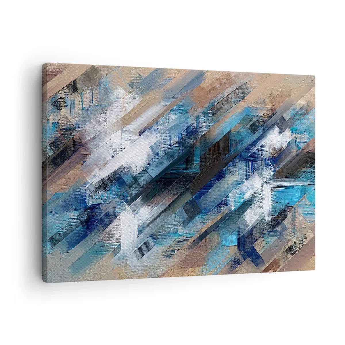 Obraz na plátne - Abstraktná kompozícia s modrými diagonálnymi čiarami - 70x50cm - Modrá šikmosť - Moderná nástenná dekorácia do obývacej izby a spálne ARTTOR