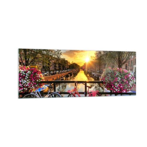 Obraz na skle - Jarné ráno v Amsterdame - 140x50 cm