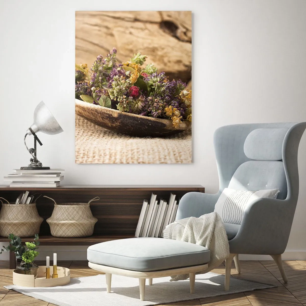 Obraz na skle - Farebné kvety a voňavé bylinky - 50x70 cm