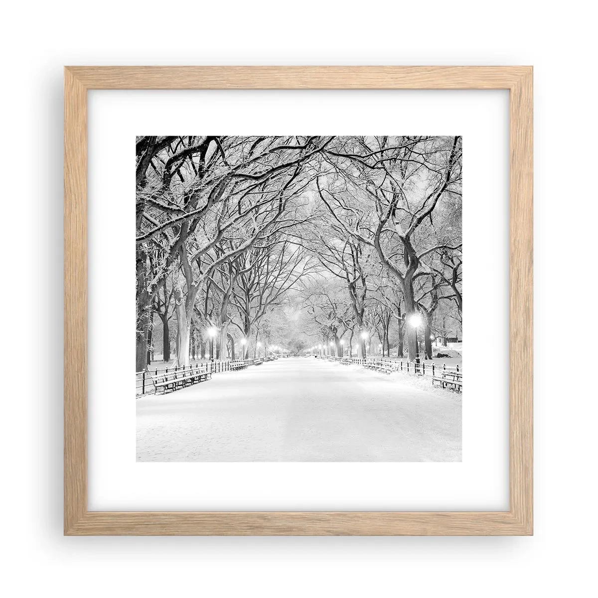 Plagát v ráme zo svetlého duba - Štyri ročné obdobia – zima - 30x30 cm