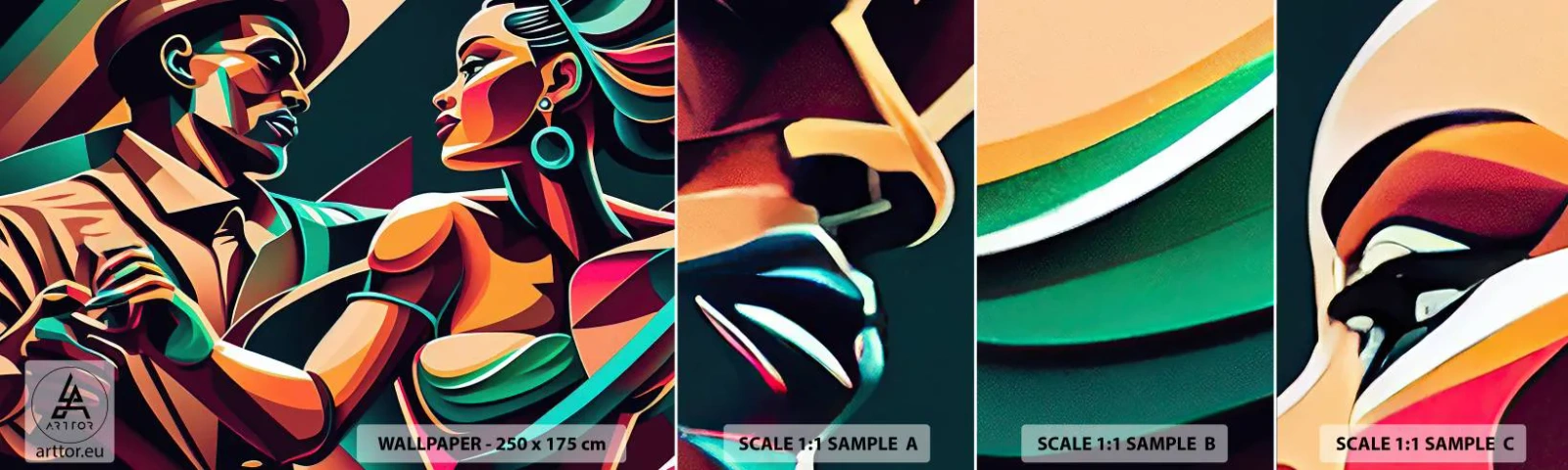 Vzorka samolepiacej fototapety Deluxe Sticker - V rytme srdca - kubizmus, Pár, Tancujte - 100x30 cm