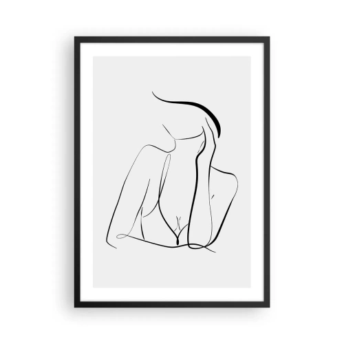 Plagát v čiernom ráme - Minimalistická línia zobrazujúca siluetu ženy - 50x70cm - Na vlne snov - Moderná nástenná dekorácia do obývacej izby a spálne ARTTOR