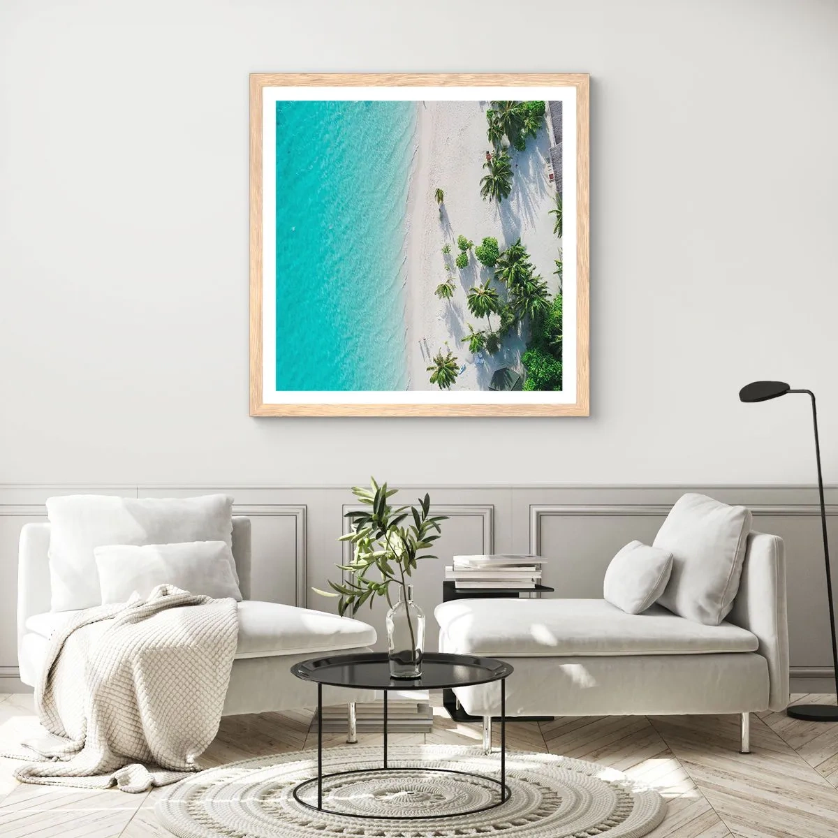 Plagát v ráme zo svetlého duba - Dovolenka v raji - 50x50 cm
