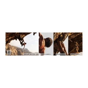 Vzorka fototapety Premium Sand - Svet zovretý v ruke na zosuve balvanu - Ostrov Kalymnos, Horolezectvo, Krajina - 100x30 cm