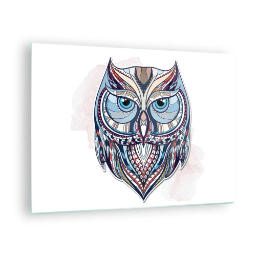 Obraz na skle - Farebný, geometrický portrét sovy - 70x50cm - Umelecká ozdobná sova - Moderná nástenná dekorácia do obývacej izby a spálne ARTTOR