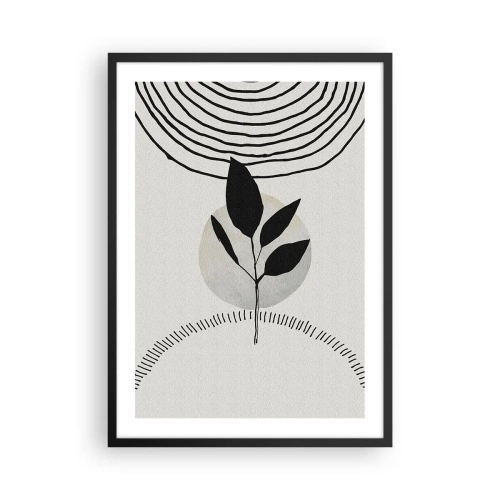 Plagát v čiernom ráme - Minimalistická ilustrácia listov s geometrickými vzormi - 50x70cm - Kompozícia: rituály prírody - Moderná nástenná dekorácia do obývacej izby a spálne ARTTOR