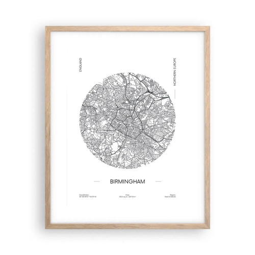 Plagát v ráme zo svetlého duba - Anatómia Birminghamu - 40x50 cm