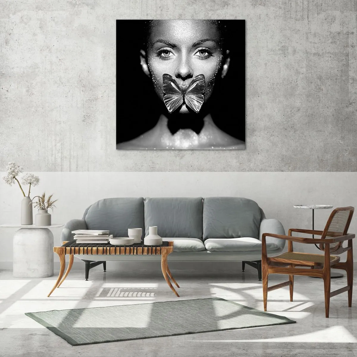 Obraz na skle - Motýlí bozk - 50x50 cm