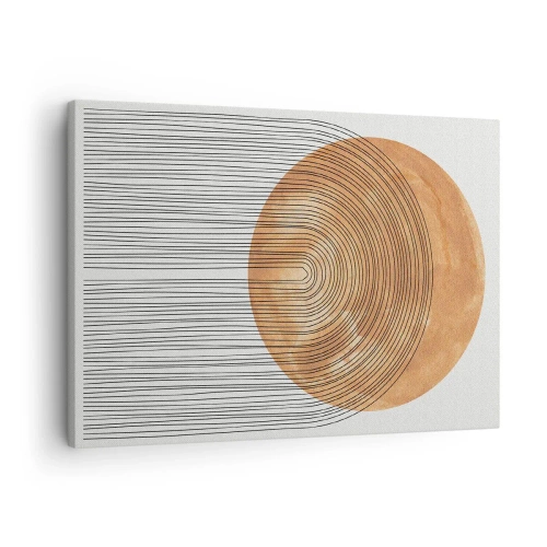 Obraz na plátne - Geometrická kompozícia s kruhmi a čiarami v teplých farbách. - 70x50cm - Slnečná kompozícia - Moderná nástenná dekorácia do obývacej izby a spálne ARTTOR