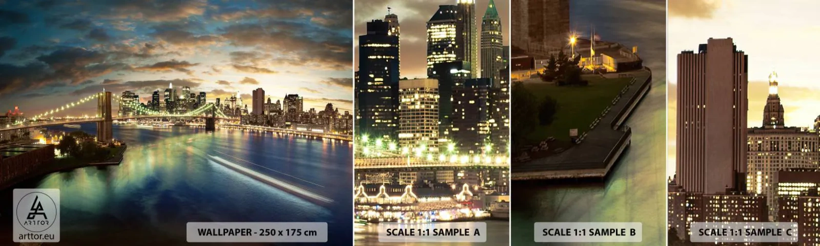 Vzorka Fototapeta Standard Eco - Žiarivý večer nad Manhattanom - Mesto, Most, New York - 100x30 cm