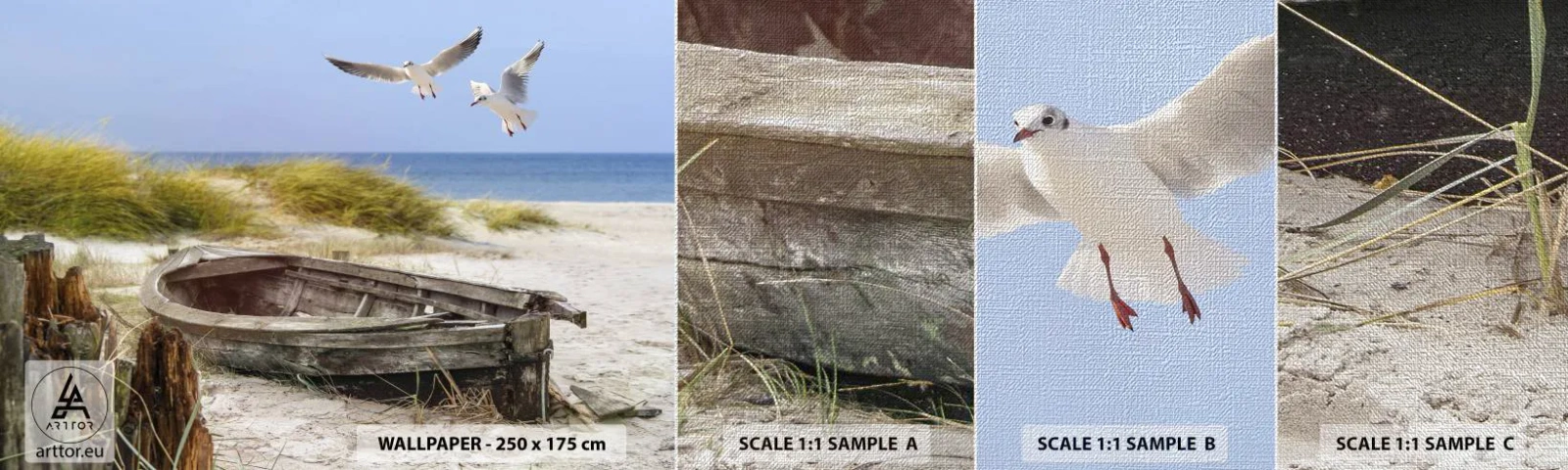 Vzorka fototapety Premium Canvas - Vetrom ožiarené - Krajina, Pláž, Duny - 100x30 cm