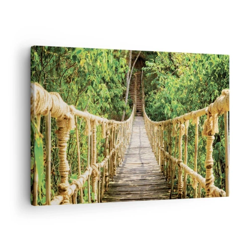 Obraz na plátne - Visutý most v tropickom lese plnom zelene - 70x50cm - Zavesený v zelenej - Moderná nástenná dekorácia do obývacej izby a spálne ARTTOR