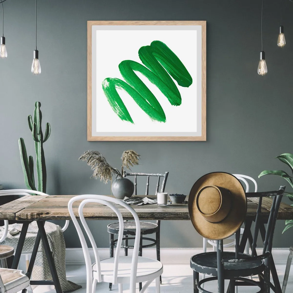 Plagát v ráme zo svetlého duba - Zelený žart - 60x60 cm
