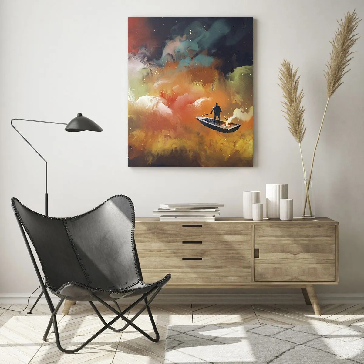 Obraz na skle - Loďou cez galaxiu - 50x70 cm