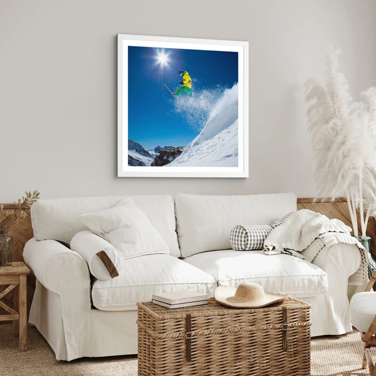 Plagát v bielom ráme - Tancujúci s horami - 60x60 cm