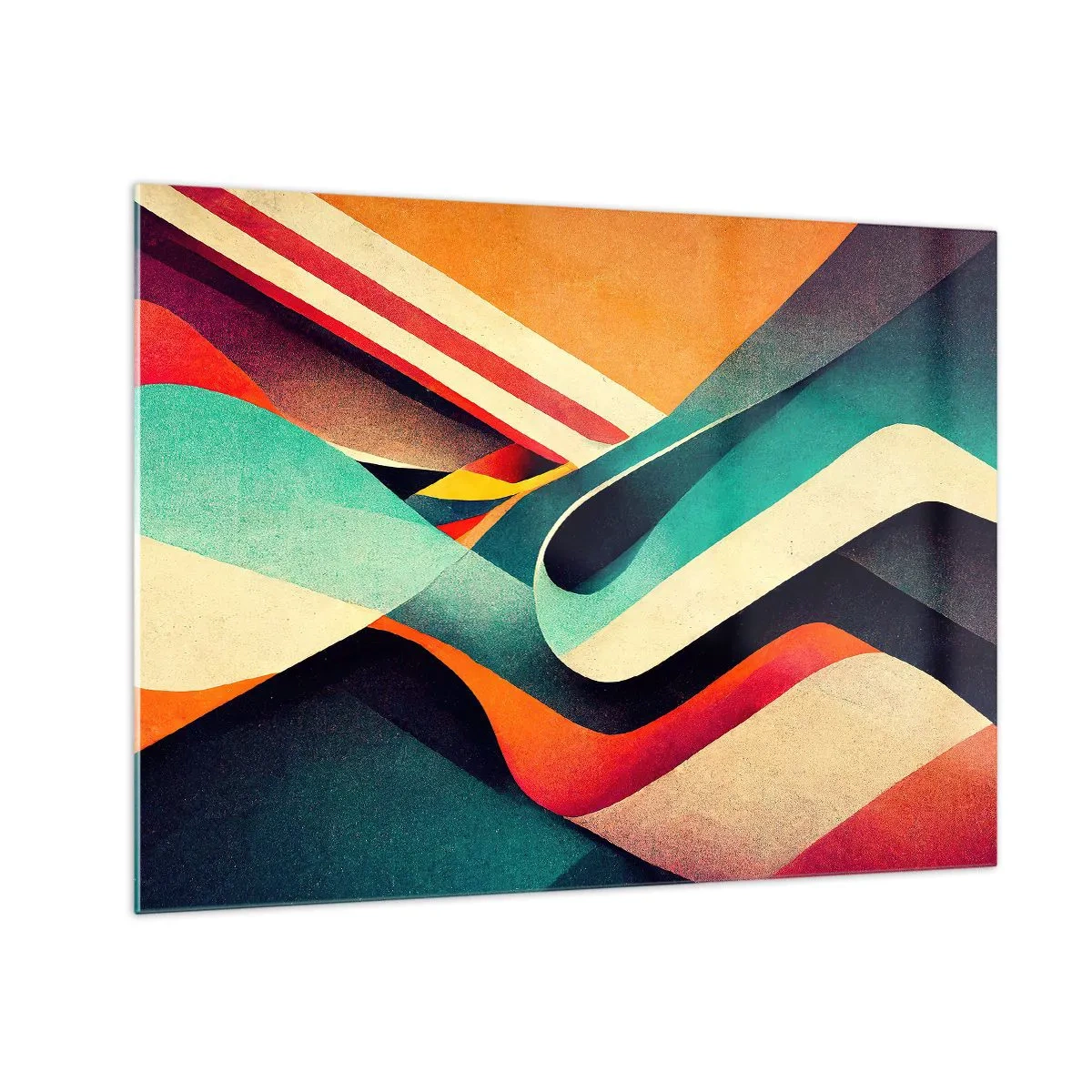Obraz na skle - Farebné pruhy v dynamickej, abstraktnej kompozícii - 70x50cm - Intenzívna kompozícia - Moderná nástenná dekorácia do obývacej izby a spálne ARTTOR