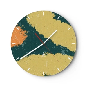 Nástenné hodiny - Umelecké škvrny v odtieňoch zelenej, béžovej a oranžovej - 30x30cm - Abstrakcia – spomalený pohyb - Moderná nástenná dekorácia do obývacej izby, kuchyne a spálne ARTTOR