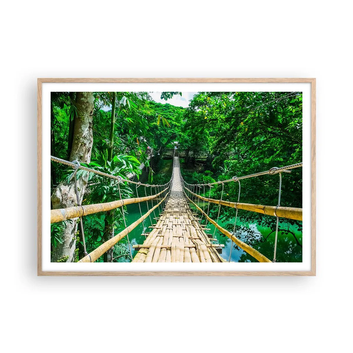 Plagát v ráme zo svetlého duba - Opičí most nad zeleňou - 100x70 cm