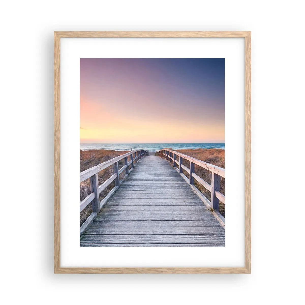 Plagát v ráme zo svetlého duba - Baltská večerná polárna žiara - 40x50 cm