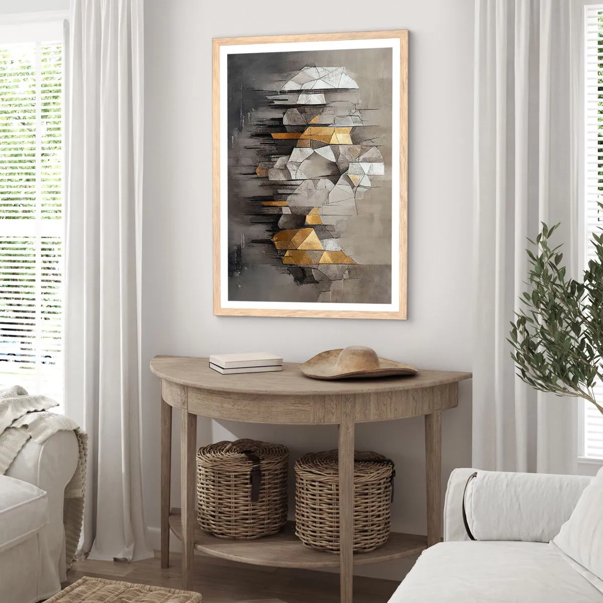 Plagát v ráme zo svetlého duba - Kompozícia z ľadu a svetla - 61x91 cm