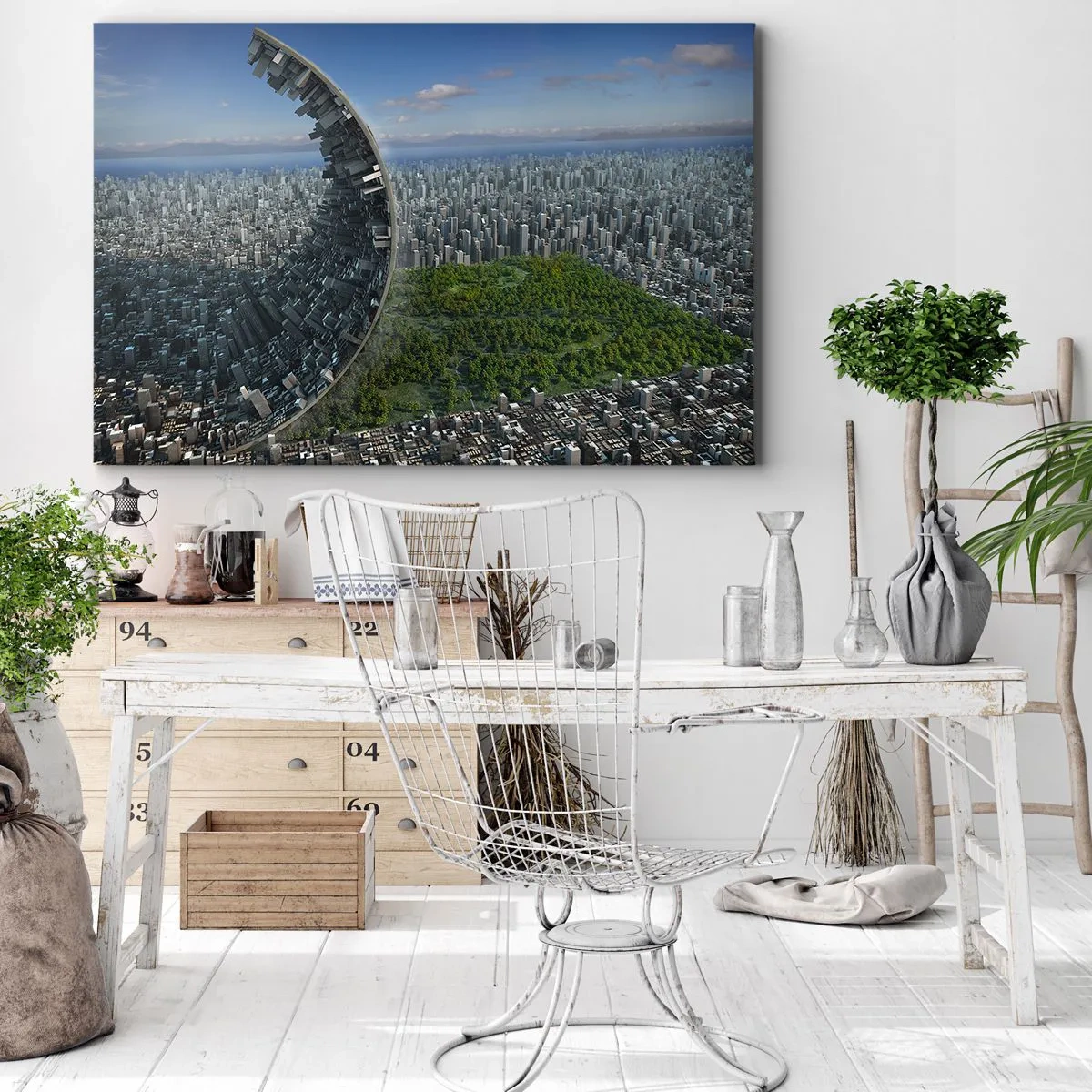 Obraz na plátne - Dynamické mesto so surrealistickým nádychom - 70x50cm - Príroda je večná - Moderná nástenná dekorácia do obývacej izby a spálne ARTTOR