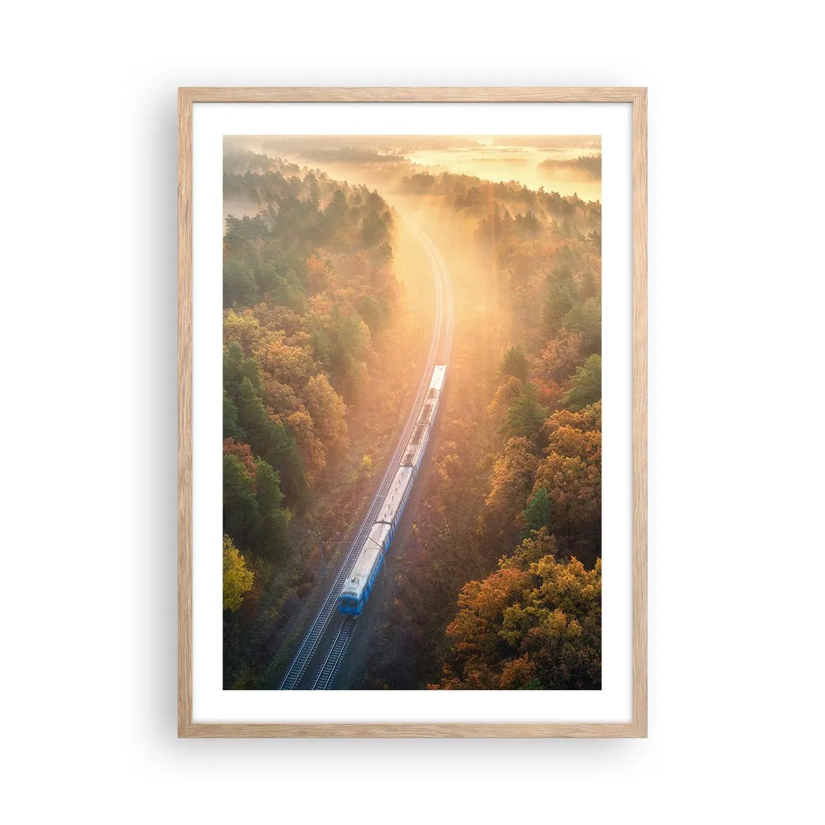 Plagát v ráme zo svetlého duba - Jesenná cesta - 50x70 cm