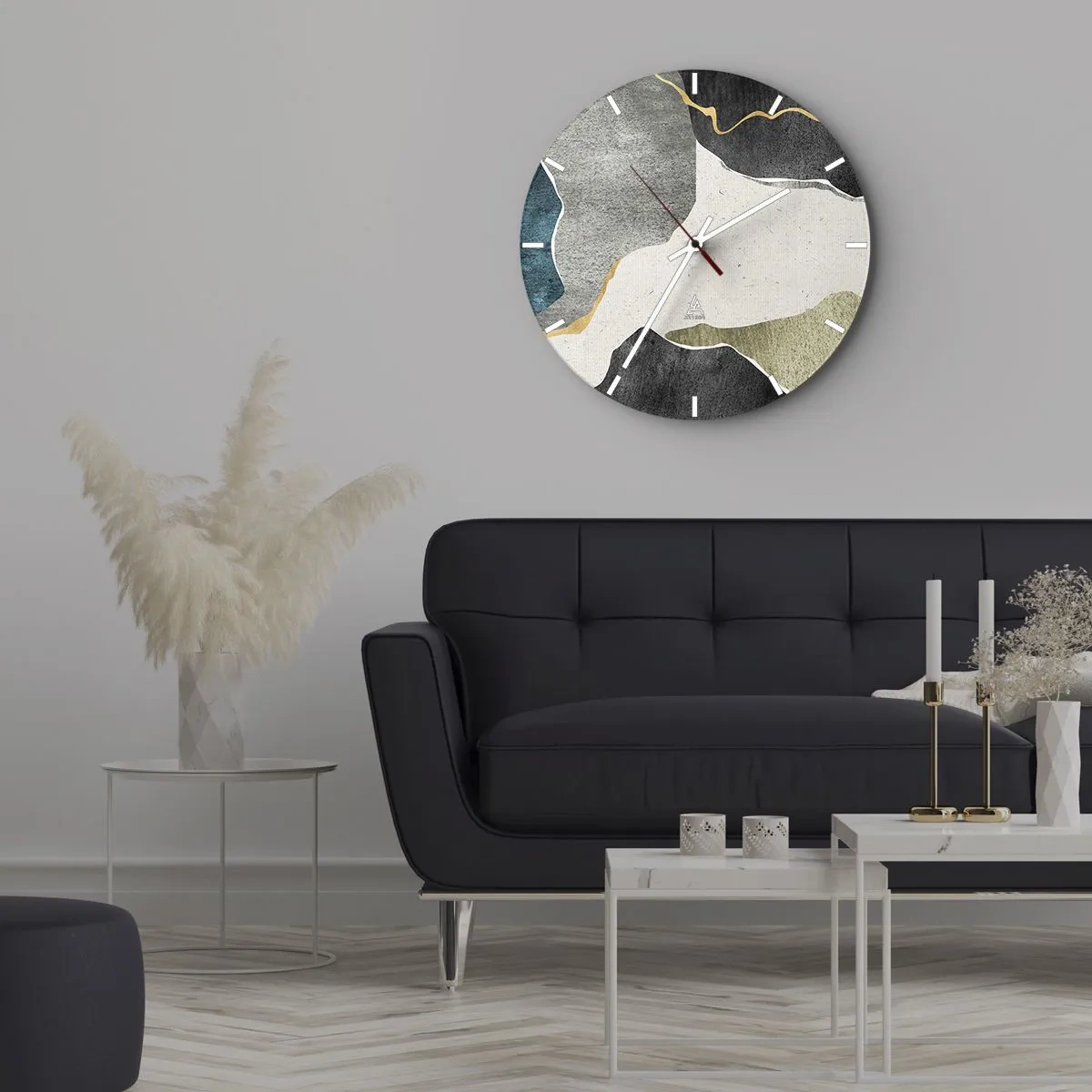 Nástenné hodiny - Mozaiková kompozícia so zlatou niťou - 40x40 cm