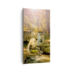 Obraz na plátne - Lesný vodopád v zeleni - 65x120 cm