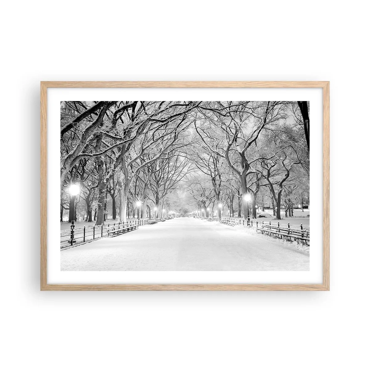Plagát v ráme zo svetlého duba - Štyri ročné obdobia – zima - 70x50 cm