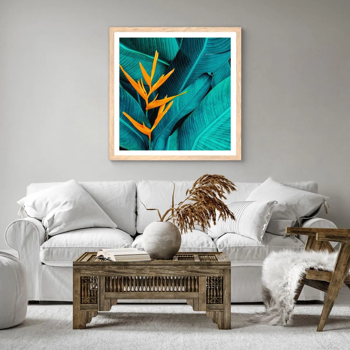 Plagát v ráme zo svetlého duba - Rajský kvet - 60x60 cm