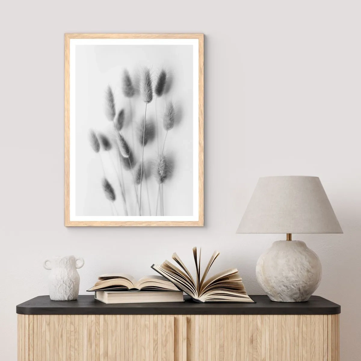 Plagát v ráme zo svetlého duba - Našuchorená tráva - 50x70 cm