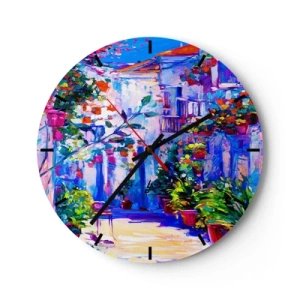 Nástenné hodiny - Očarujúca terasa plná kvetov v intenzívnych farbách - 30x30cm - Impresia - talianska ulička - Moderná nástenná dekorácia do obývacej izby, kuchyne a spálne ARTTOR