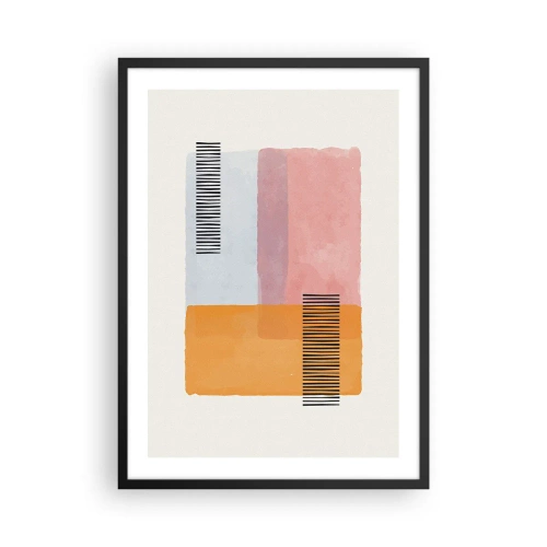 Plagát v čiernom ráme - Geometrické tvary v pastelových farbách s čiarovými akcentmi - 50x70cm - Z rohu do rohu - Moderná nástenná dekorácia do obývacej izby a spálne ARTTOR
