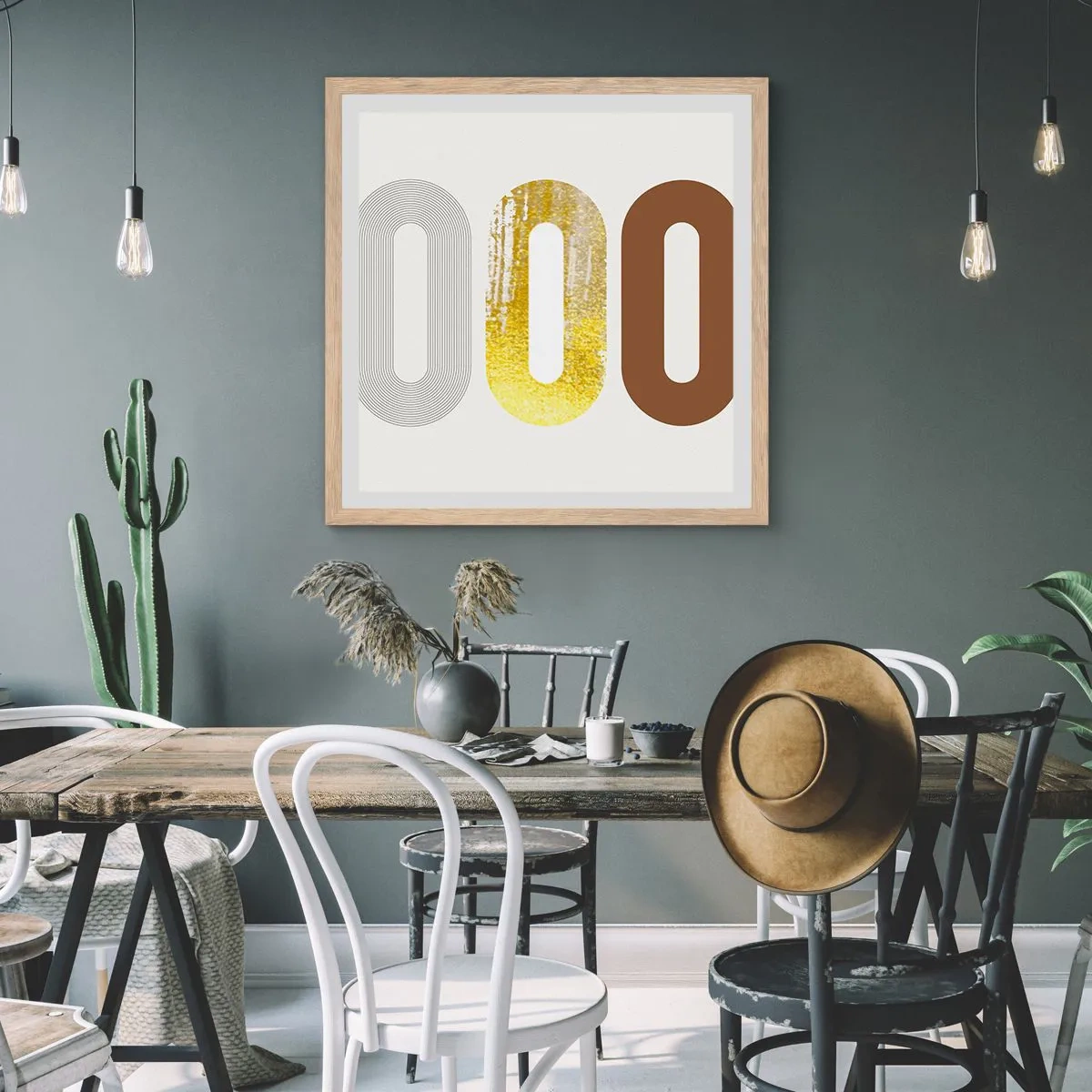 Plagát v ráme zo svetlého duba - Ooo! - 60x60 cm