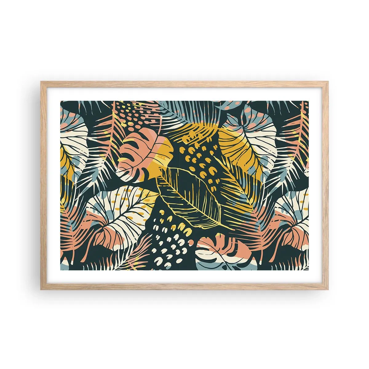 Plagát v ráme zo svetlého duba - Listová fantázia - 70x50 cm