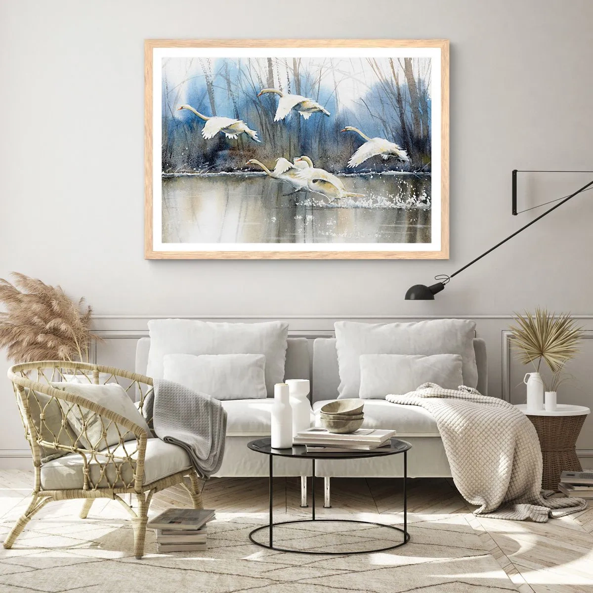 Plagát v ráme zo svetlého duba - Ako v poviedke o divokých labutiach - 91x61 cm