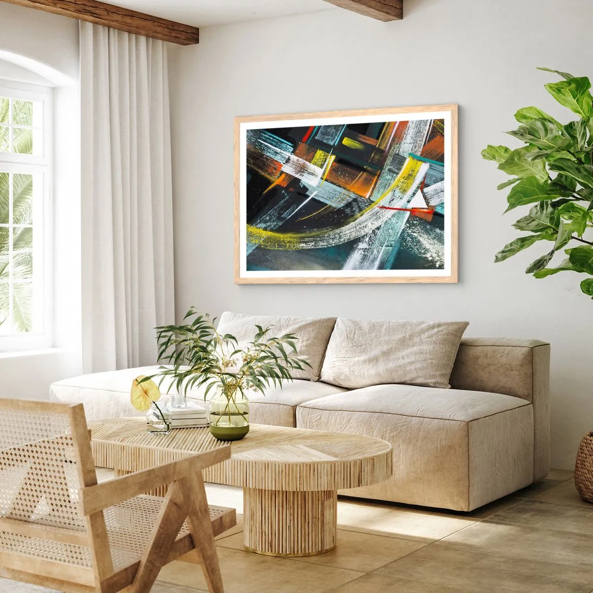 Plagát v ráme zo svetlého duba - Energia pohybu - 50x40 cm